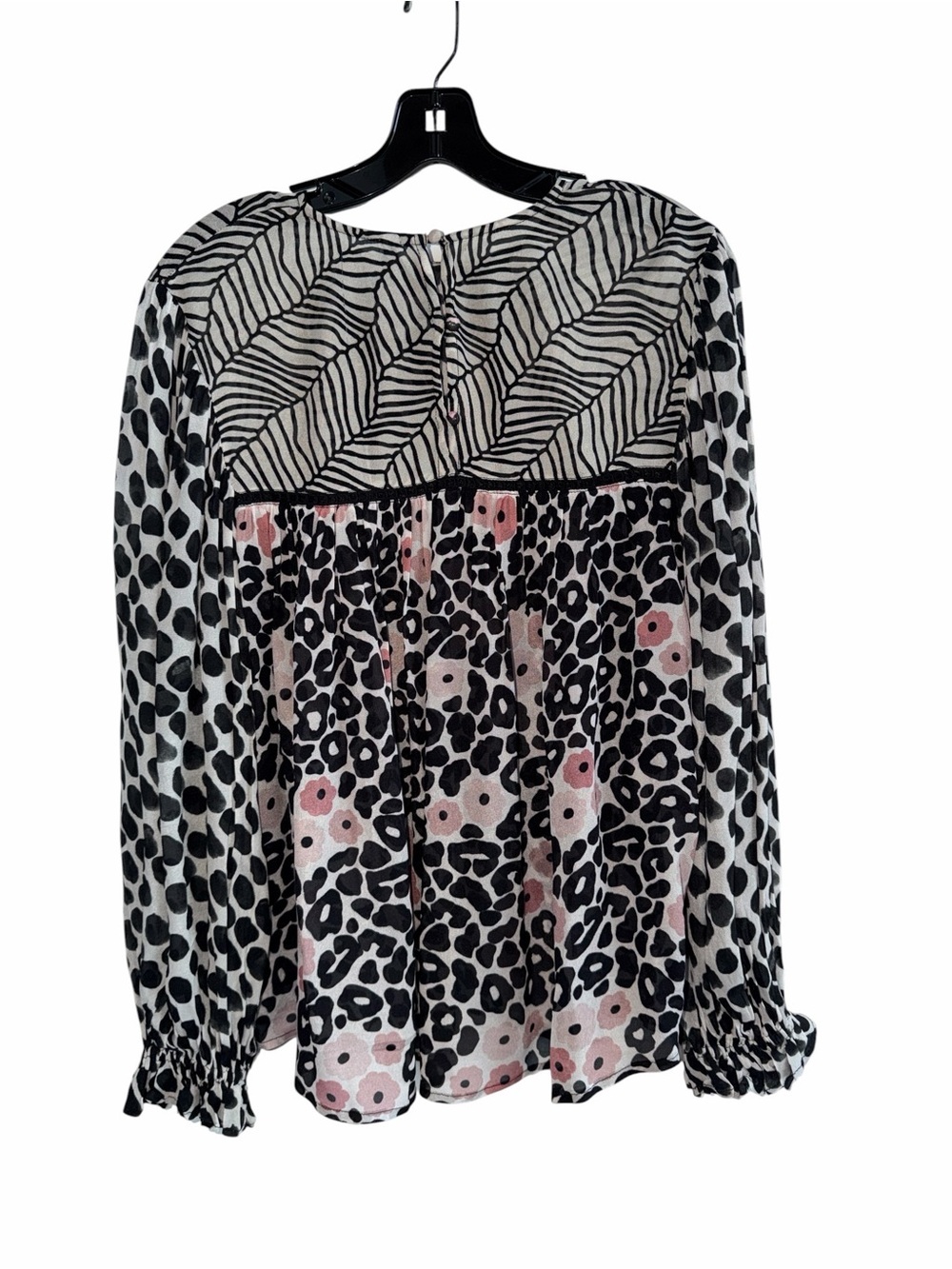 ANTHROPOLOGIE BL-NK Joelle Mix Leopard Print Peasant Ballon Sleeve Top Sz XS - Picture 2 of 7